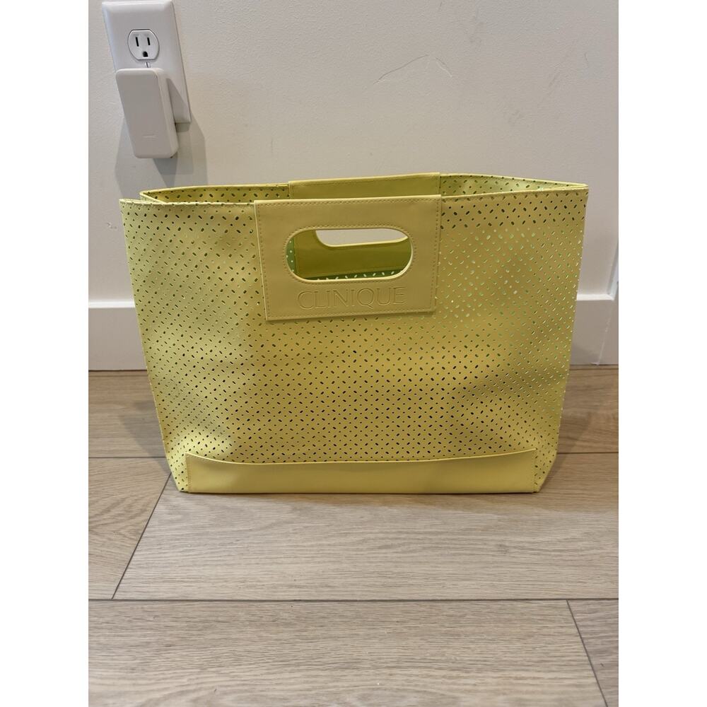 Clinique Yellow Retro Lunch Cooler Box Fabric Handle Green Inside